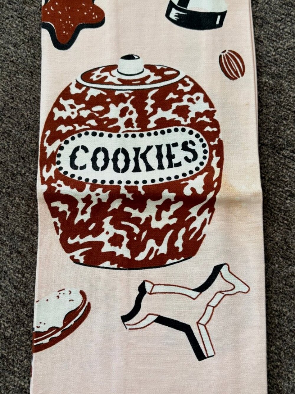 VINTAGE Mid Century Modern KENDALL Cookie Jar & Cut Outs Pink & Brown Dishtowel